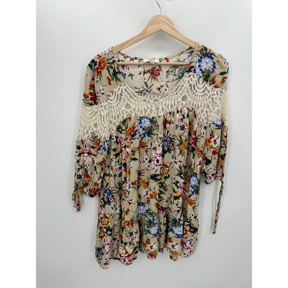 Umgee Tunic Women Cream Floral Lace 1/2 Sleeve Size Medium Boho Feminine